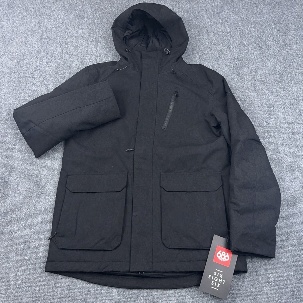 NEW‎ 686 Etex Jacket Mens Small Black Wash Out Insulated Parka Ski Snow Hooded